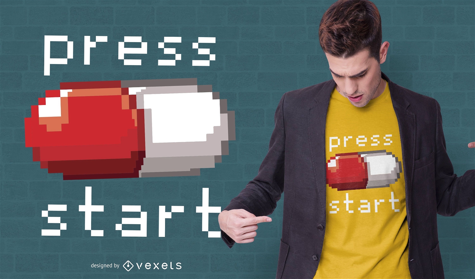 Presione Start Diseño de camiseta de juego de 8 bits