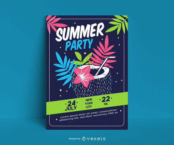 Plantilla de póster colorido de fiesta de verano Plantilla de póster colorido de fiesta de verano