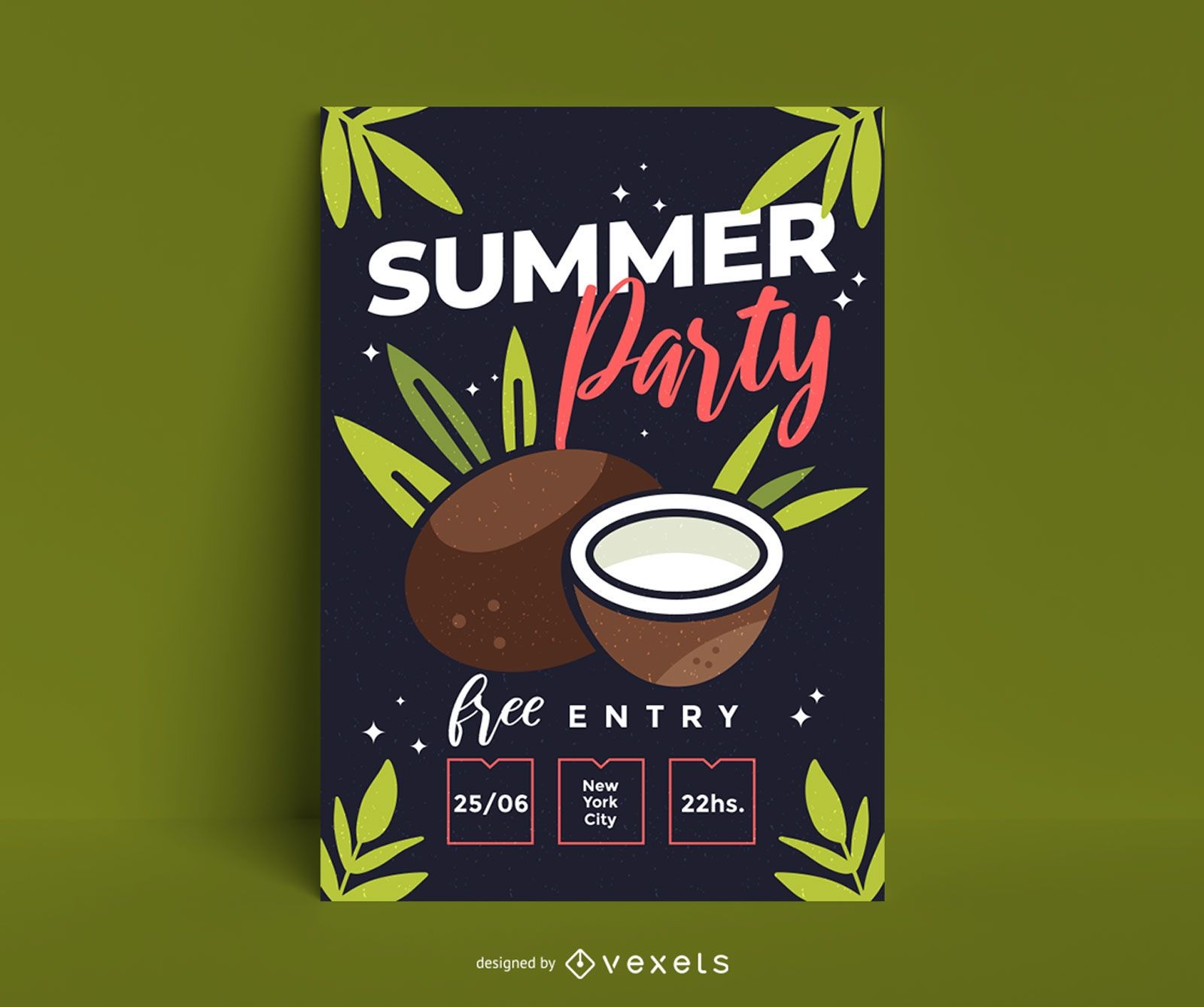 Cartel de fiesta de verano de coco