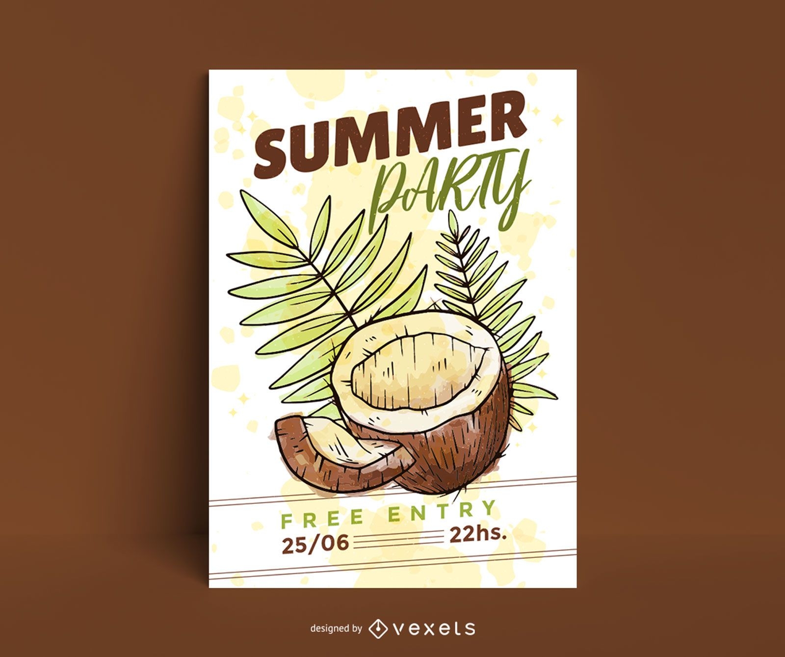 Plantilla de cartel de coco de fiesta de verano