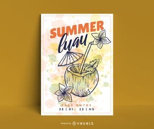 Summer luau coconut poster template