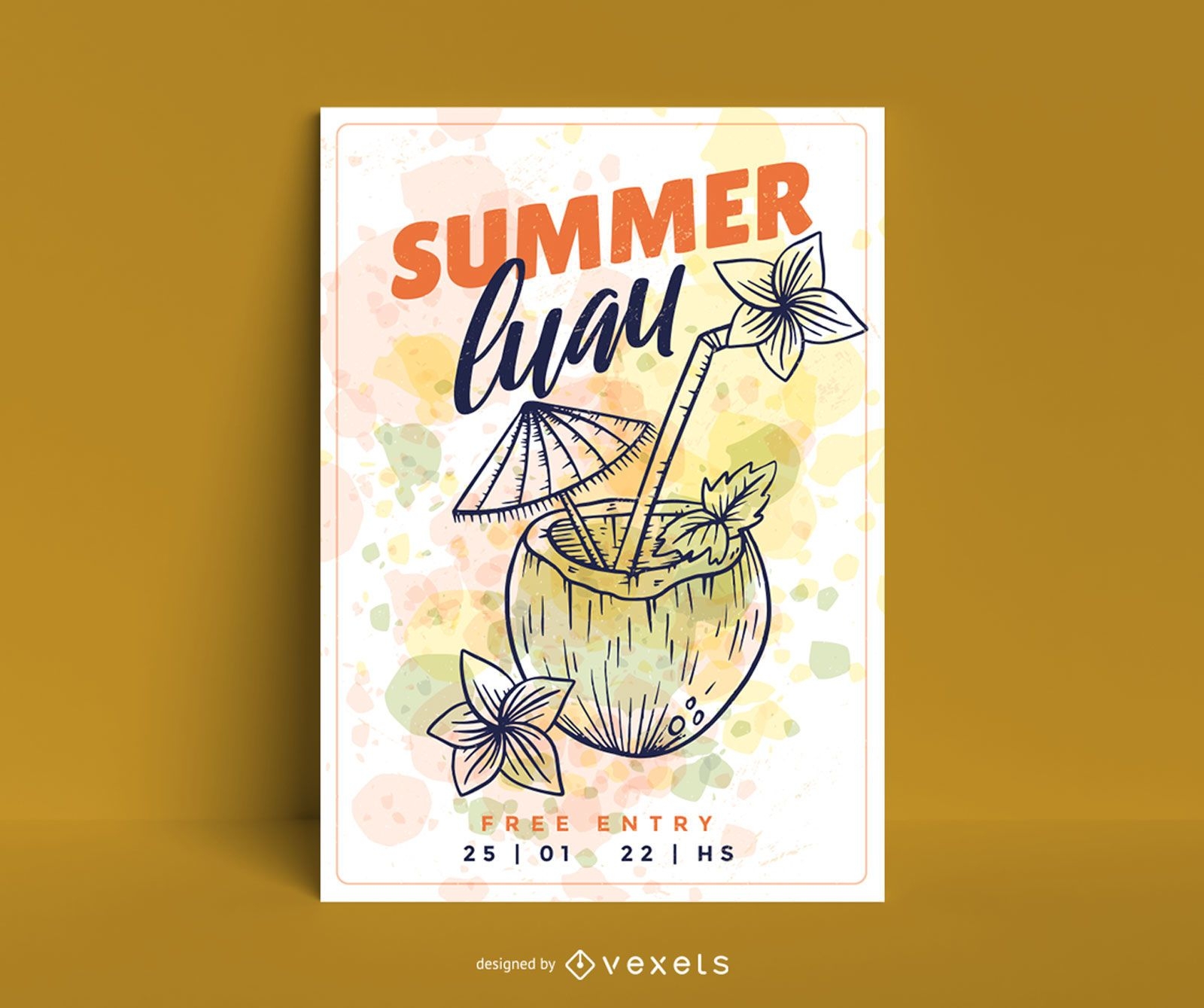 Sommer Luau Kokosnuss Poster Vorlage