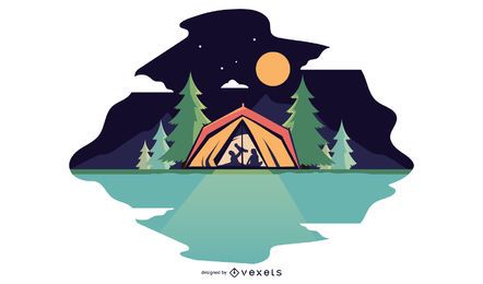 Ilustración familiar de camping nocturno Ilustración familiar de camping nocturno