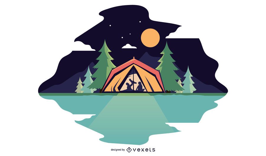 Night Camping Family Illustration Night Camping Family Illustration