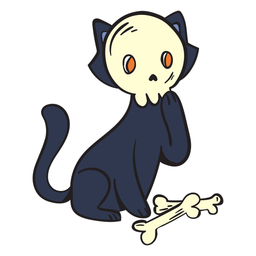 Black cat skull cartoon PNG Design