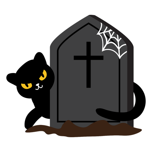 Creepy black cat tombstone cartoon PNG Design