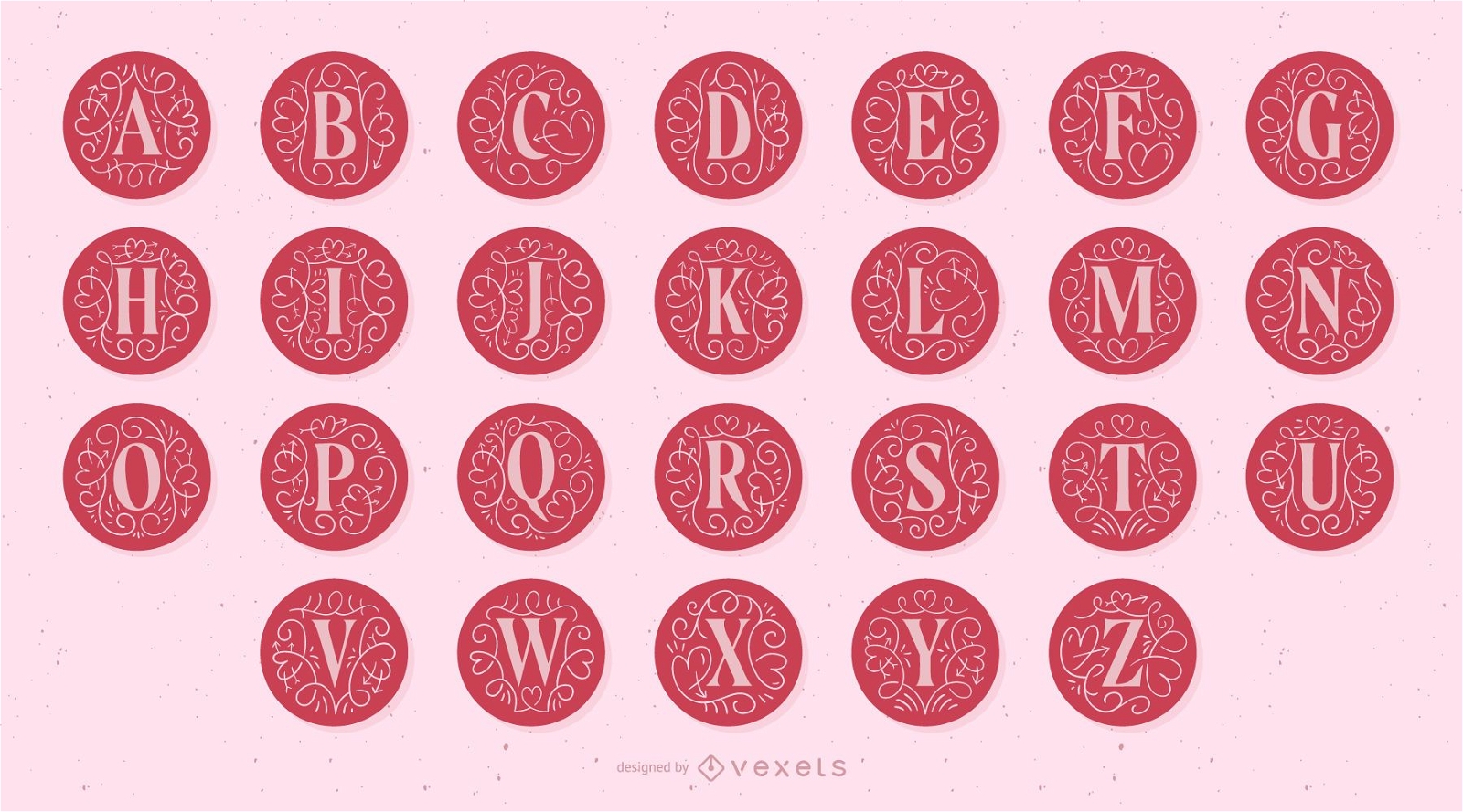 Alfabeto de letras do monograma do dia dos namorados