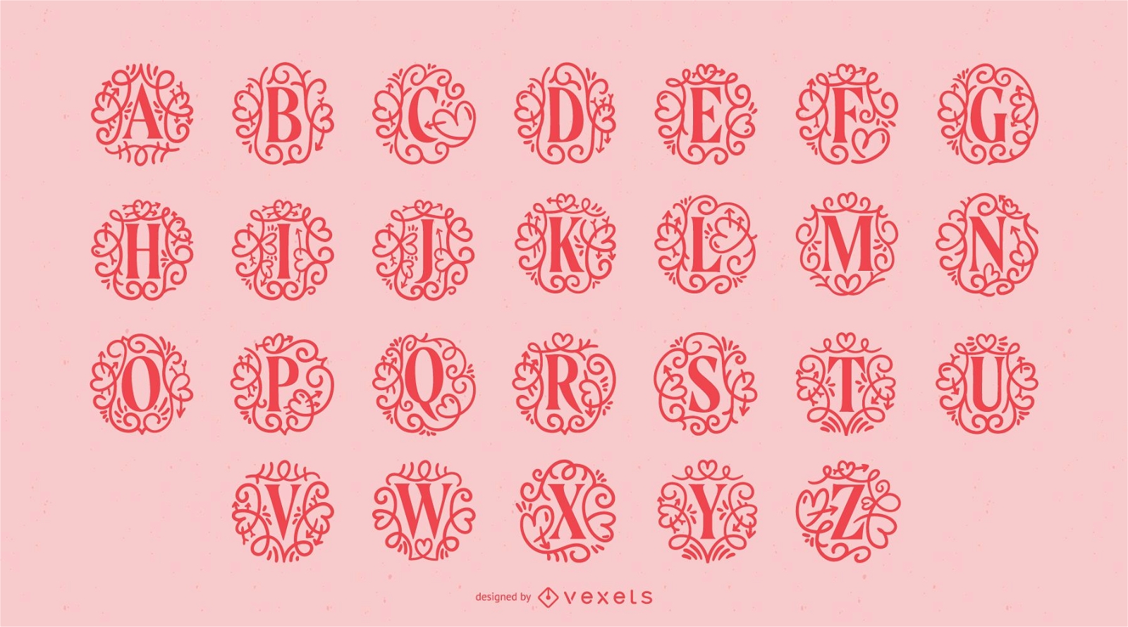 Valetine&#39;s Day Ornamental Alphabet Pack