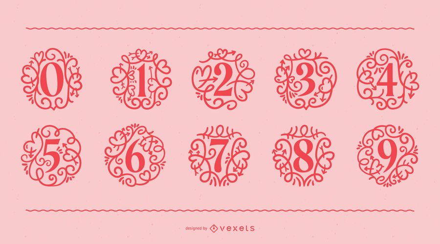 Valentine's Day Ornamental Number Set Valentine's Day Ornamental Number Set