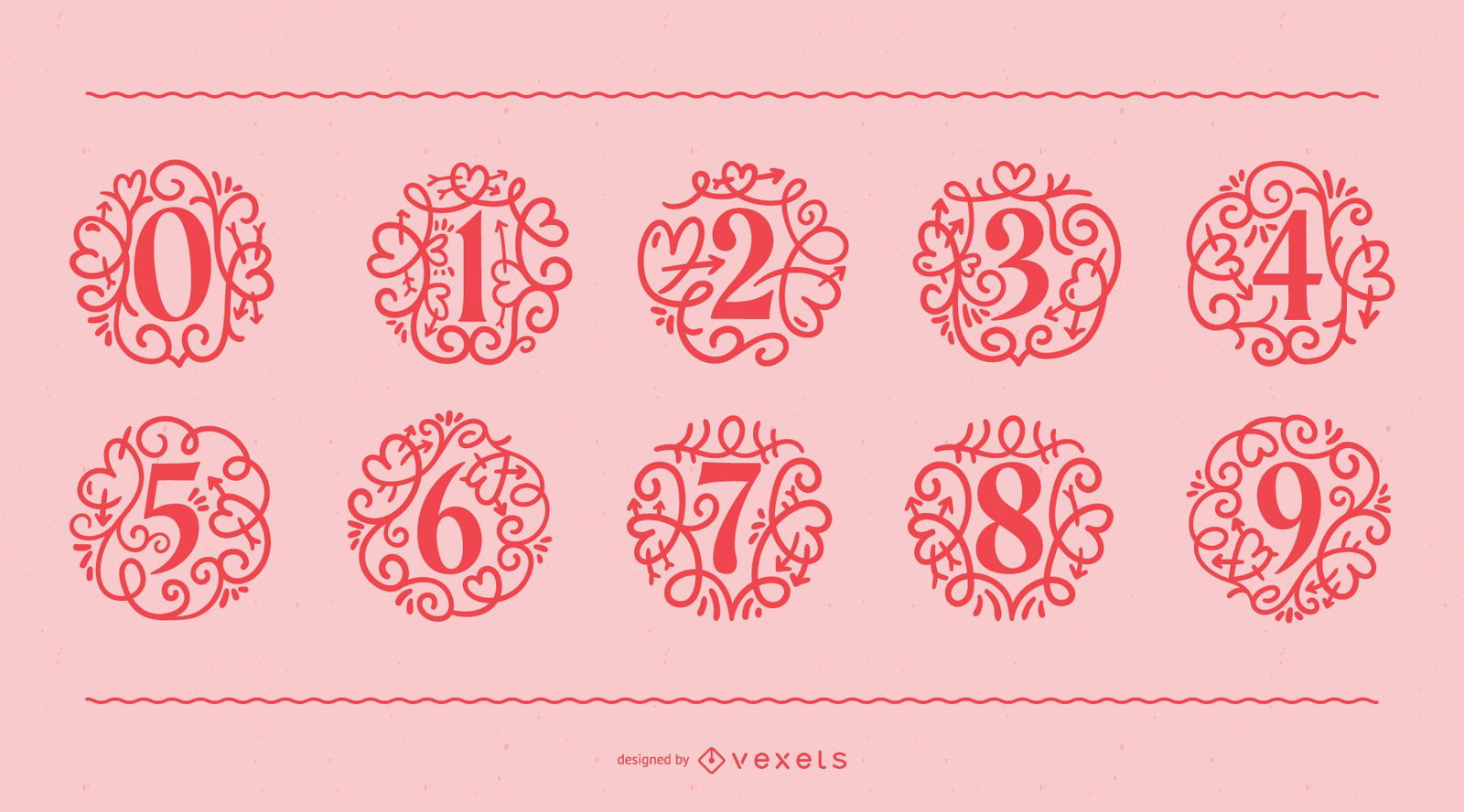 Valentine's Day Ornamental Number Set