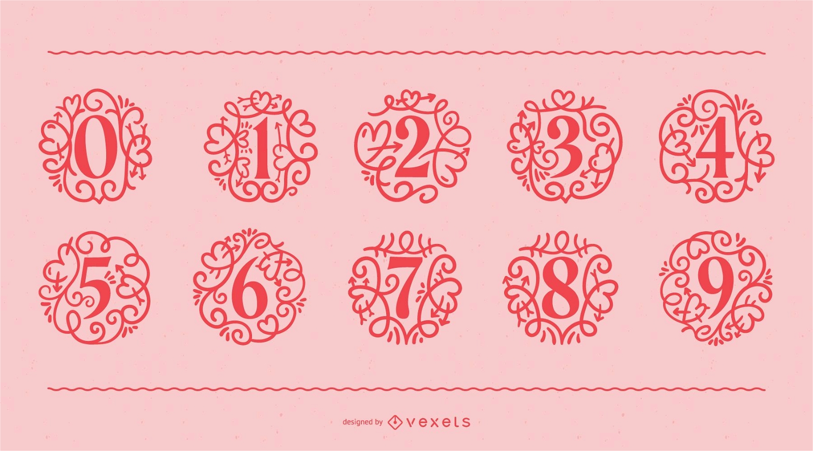 Valentinstag Ornamental Number Set