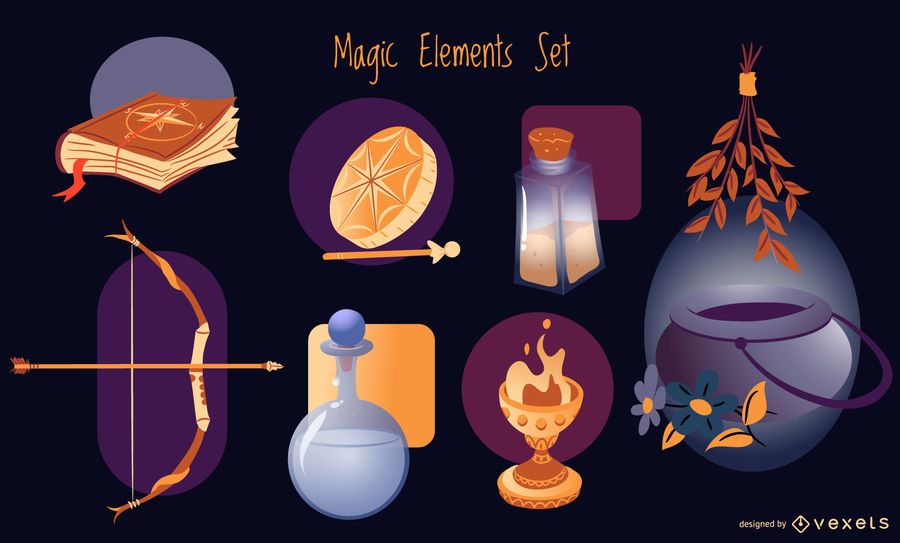 Conjunto de ilustración de elementos mágicos Conjunto de ilustración de elementos mágicos
