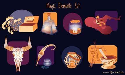 Paquete de ilustración de elementos mágicos