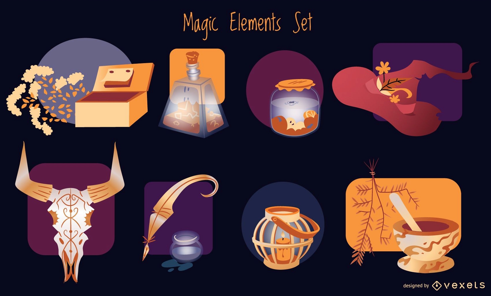 Pacote de ilustração de elementos mágicos