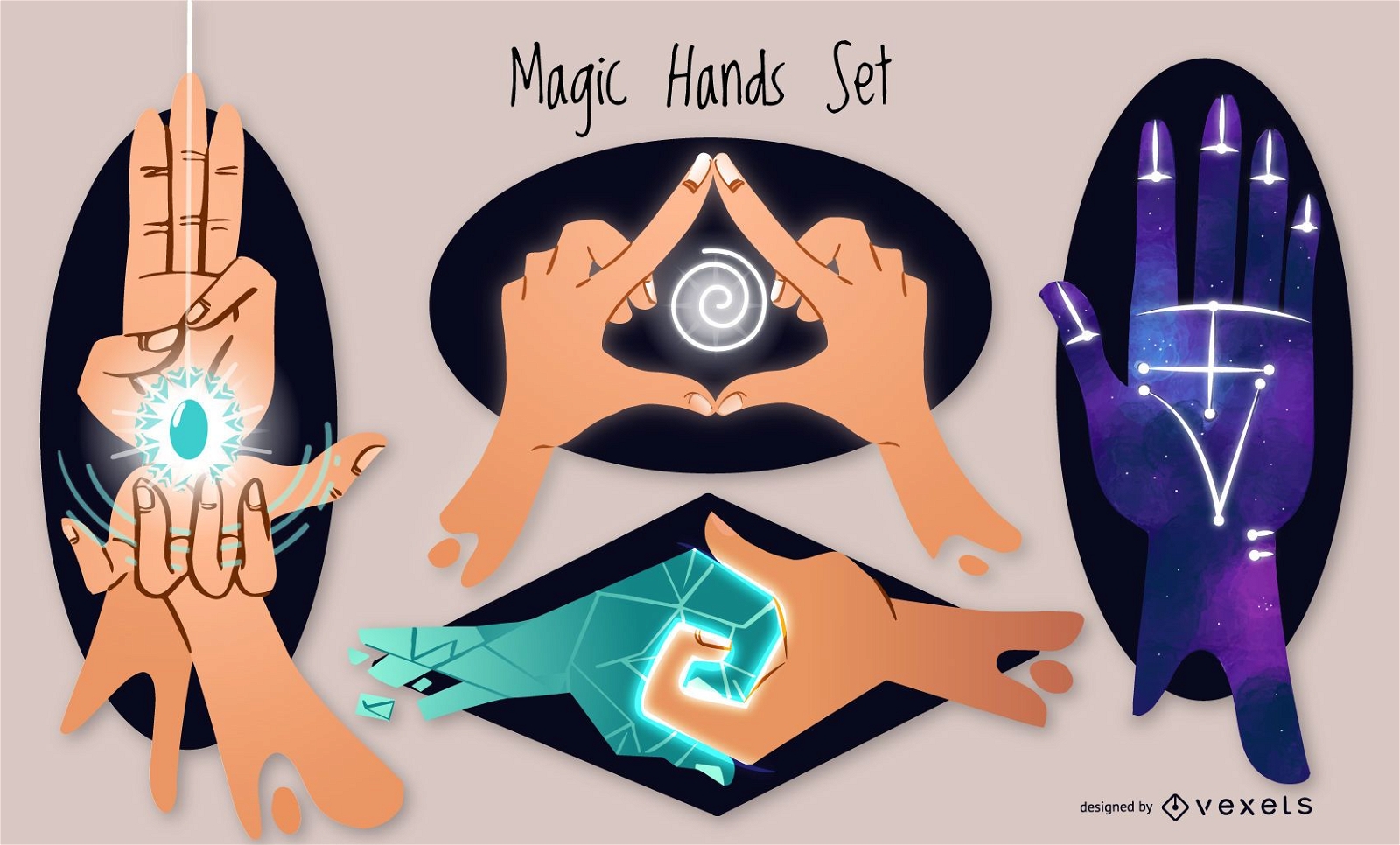 Magic hands illustration set