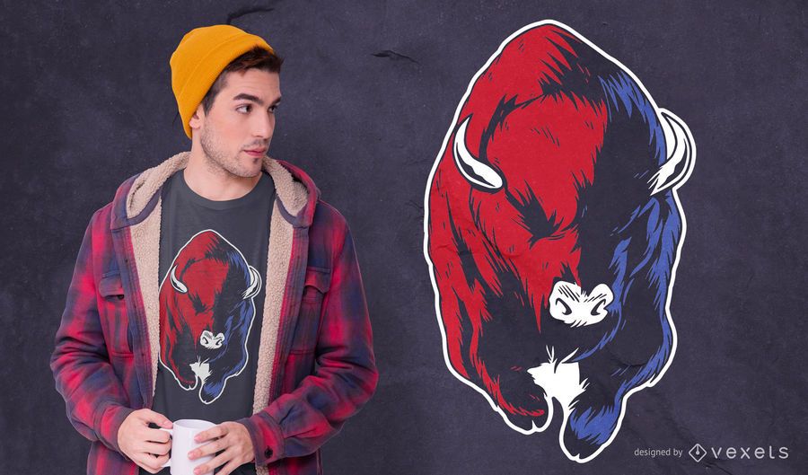Design azul vermelho do t-shirt do bisonte Design azul vermelho do t-shirt do bisonte