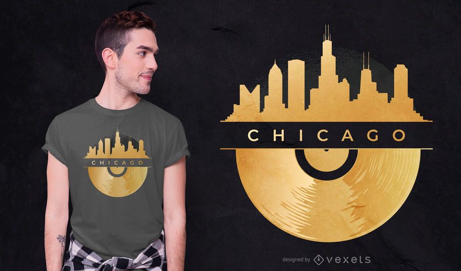 Projeto do t-shirt da skyline do vinil de Chicago Projeto do t-shirt da skyline do vinil de Chicago