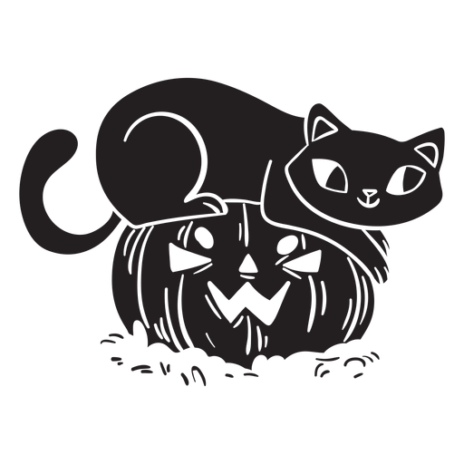 Calabaza negra de halloween gato