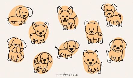Conjunto de traços de raças de cães fofos