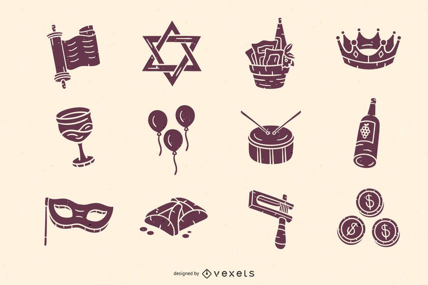 Hand Drawn Purim Elements Pack Vector Download