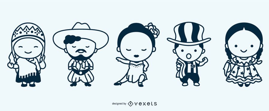 Cute argentinian stroke characters set Cute argentinian stroke characters set