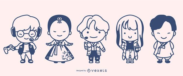 Cute South Korean Character Design Set Cute South Korean Character Design Set
