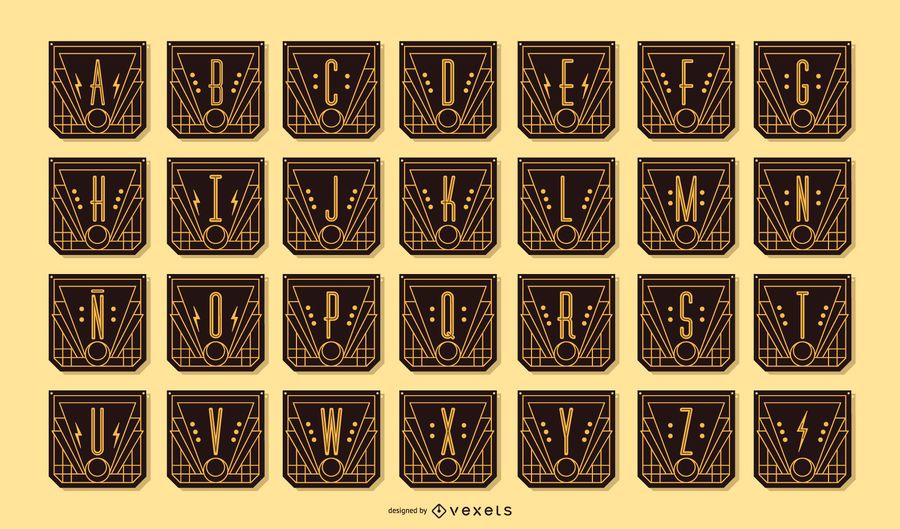 Pacote de banner de letra de alfabeto Art Deco Pacote de banner de letra de alfabeto Art Deco