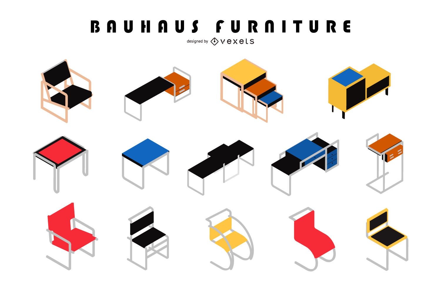 Conjunto de dise?o isom?trico de muebles Bauhaus