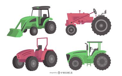 Flat Design Farm Tractor Illustration Set Flat Design Farm Tractor Illustration Set