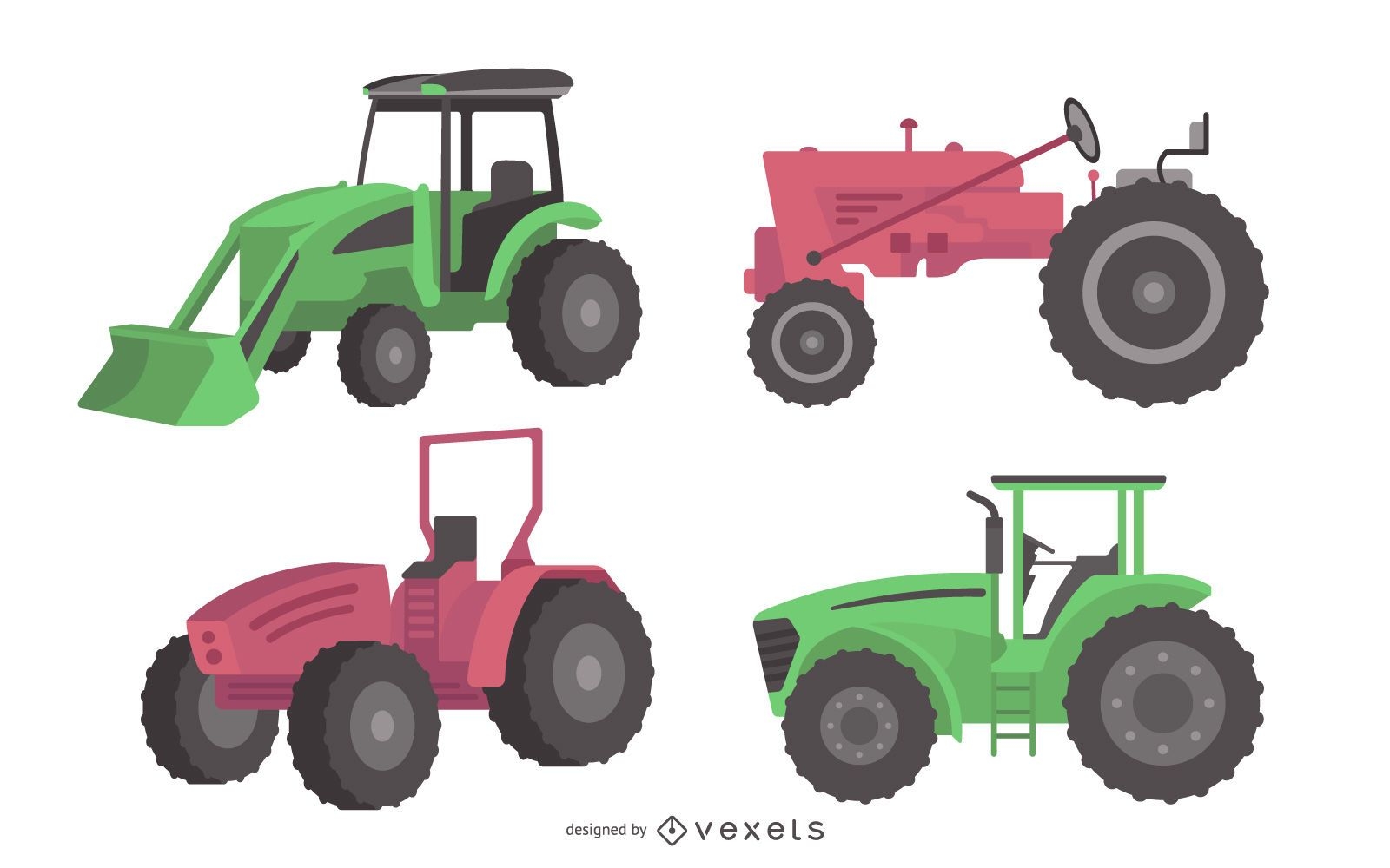 Flaches Design Farm Traktor Illustration Set
