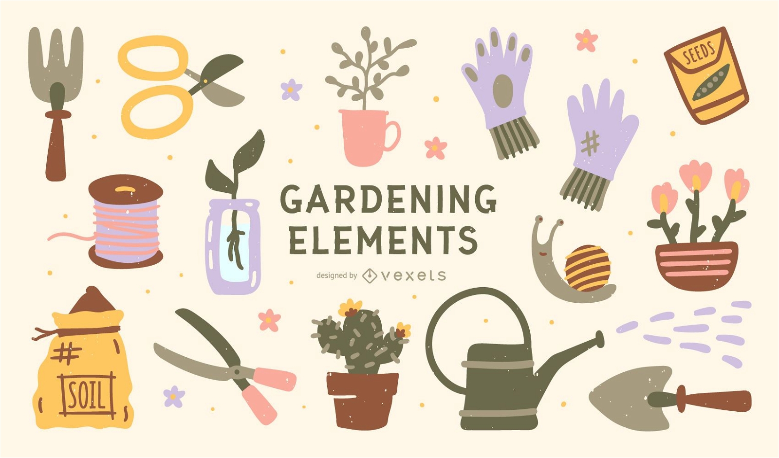 Flat Ilustration Gardening Elements Collection