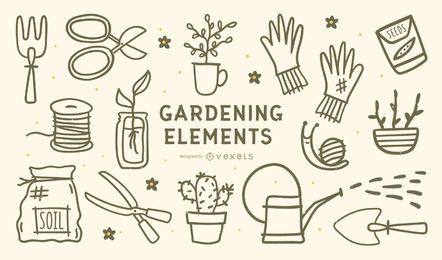 Gardening Elements Stroke Design Set Gardening Elements Stroke Design Set