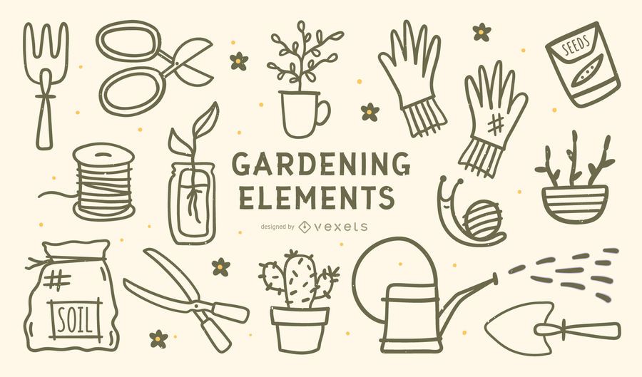 Gardening Elements Stroke Design Set Gardening Elements Stroke Design Set
