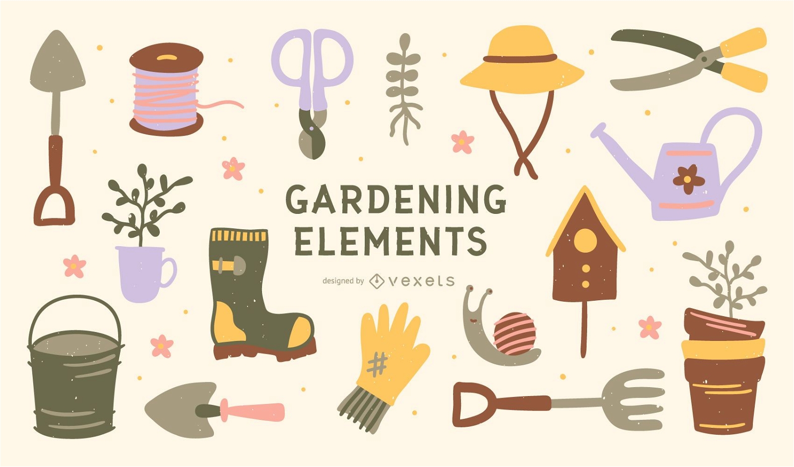 Paquete de diseño de elementos de jardinería plana