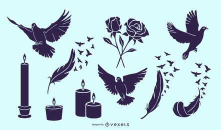 Memorial Service Elements Silhouette Set Memorial Service Elements Silhouette Set