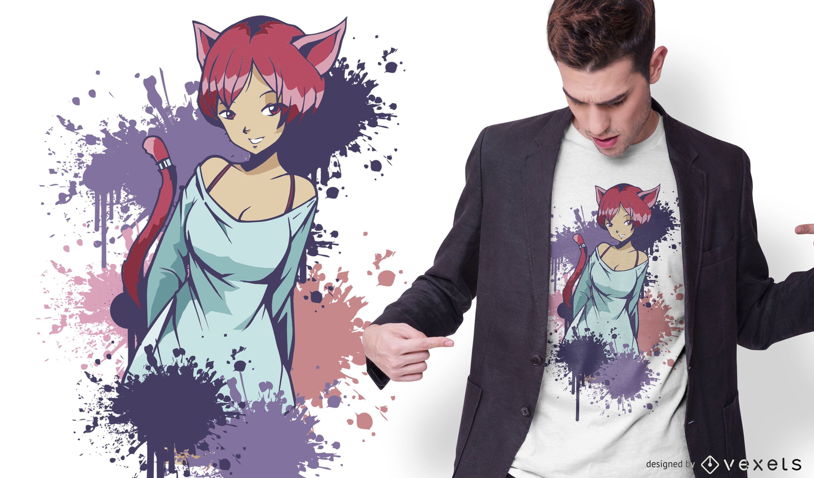 Neko Girl Splatter T-shirt Design