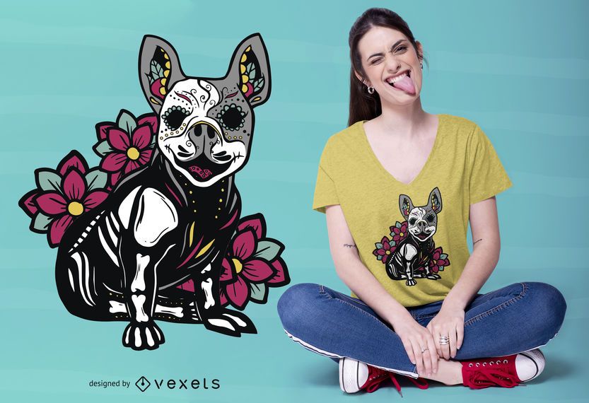 Diseño de camiseta de perro Sugar Skull Pug Diseño de camiseta de perro Sugar Skull Pug