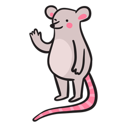 Rato cinzento fofo acenando em pé Desenho PNG