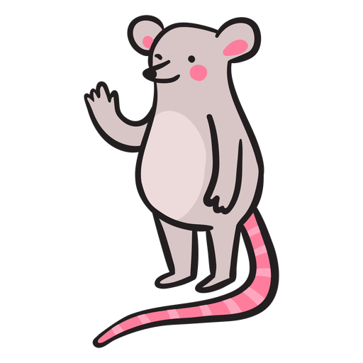Cute gray mouse waving standing PNG Design