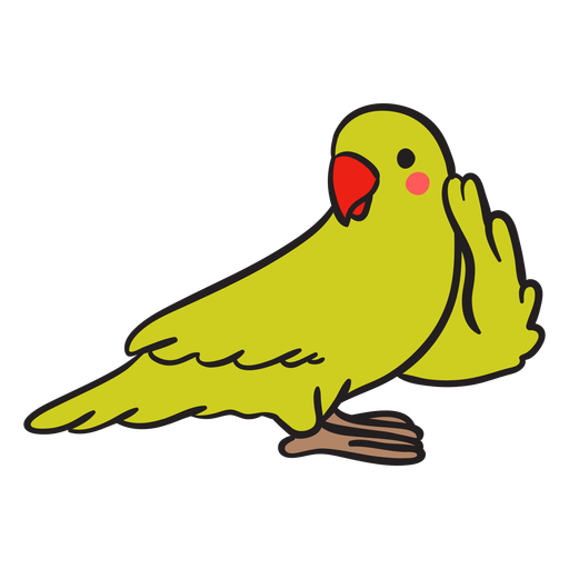 Papagaio verde fofo ouvindo Desenho PNG
