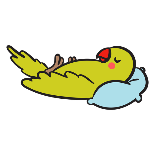Cute green parrot sleeping pillow PNG Design