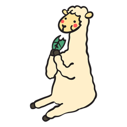 Cute llama sitting eating leaf PNG Design