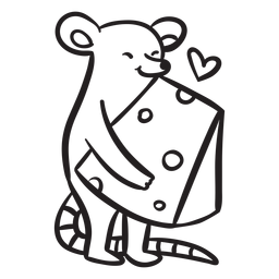 Cute mouse love cheese outline PNG Design