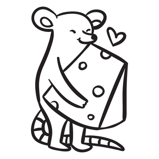 Cute mouse love cheese outline