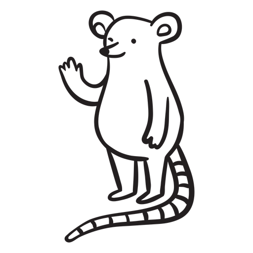 Cute mouse waving standing outline PNG Design