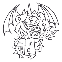 Böser Drache greift Burgumriss an PNG-Design