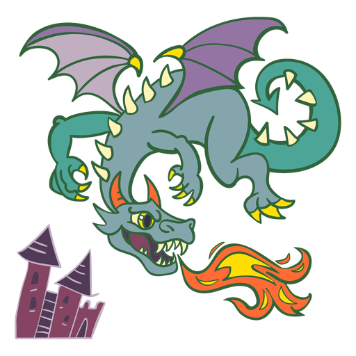 Evil green dragon flying fire