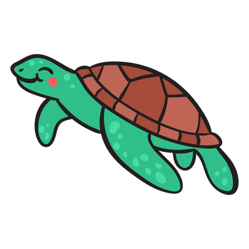 Tartaruga marinha sorridente verde nadando Desenho PNG