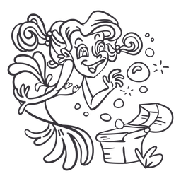 Contorno de caixa de tesouro de sereia feliz Desenho PNG