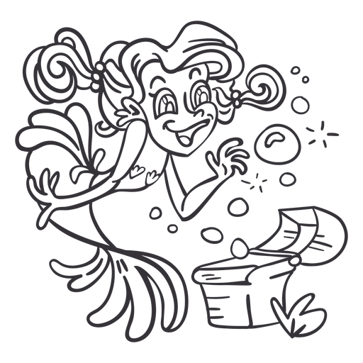 Download Happy Mermaid Treasure Box Outline Transparent Png Svg Vector File